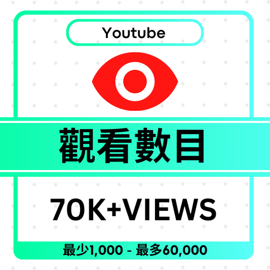 Youtube Views 影片播放次數(70K-500K)(低至75折)